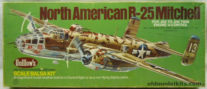 Guillows 1/32 B-25 Mitchell U-Control or Static Balsa Model, 805 plastic model kit